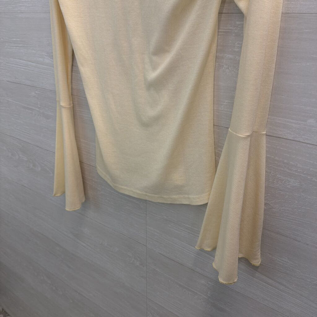 Hayden Cream Ribbed Long Bell Sleeve Top Large