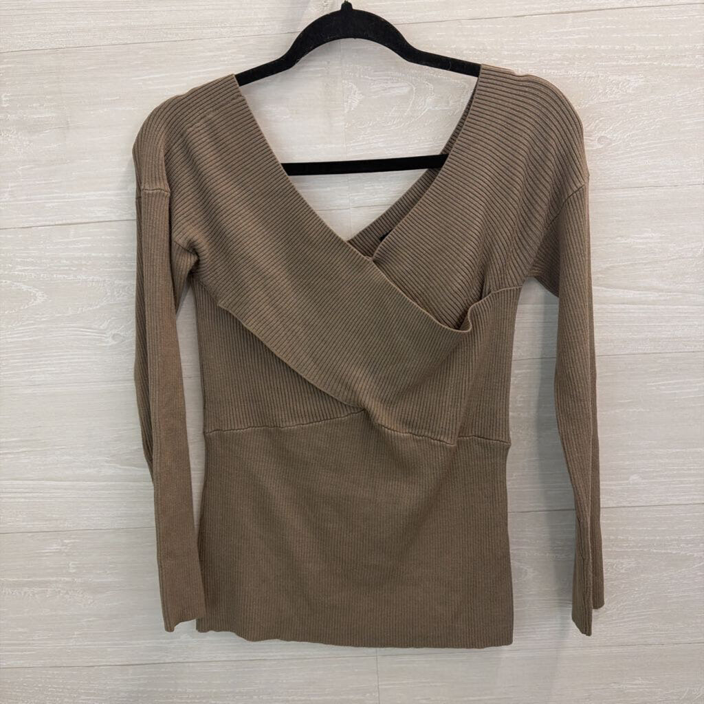 525 America Brown Ribbed Off Shoulder Long Sleeve Top Medium
