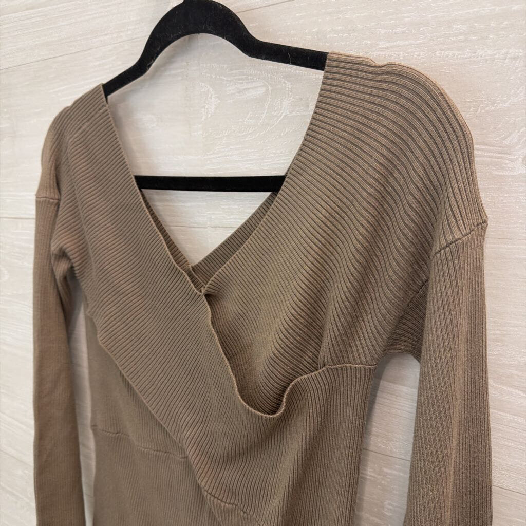 525 America Brown Ribbed Off Shoulder Long Sleeve Top Medium