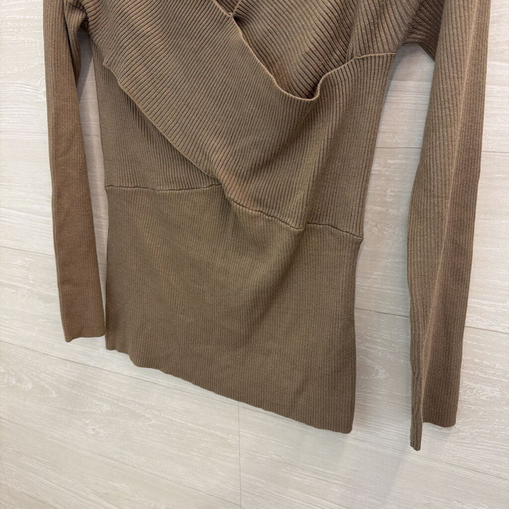 525 America Brown Ribbed Off Shoulder Long Sleeve Top Medium