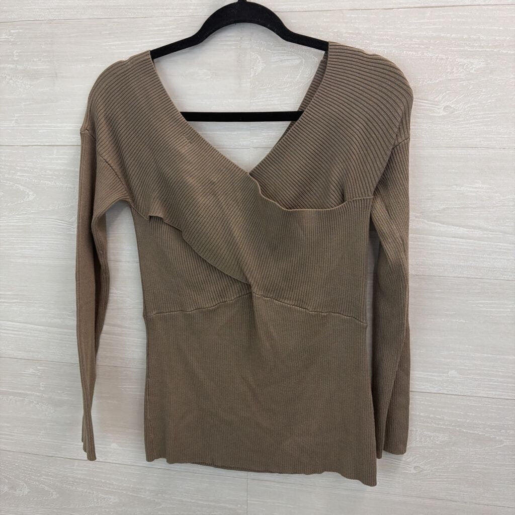525 America Brown Ribbed Off Shoulder Long Sleeve Top Medium