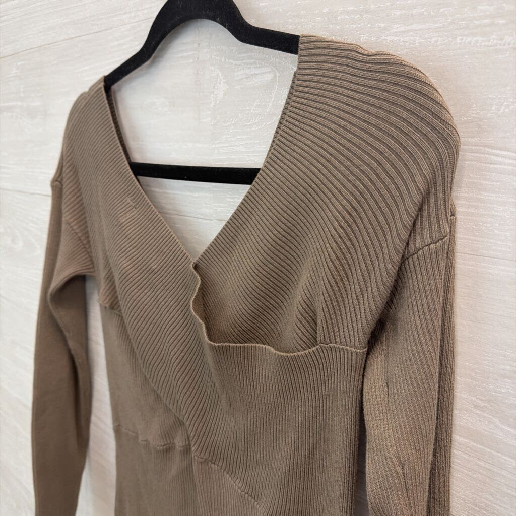525 America Brown Ribbed Off Shoulder Long Sleeve Top Medium