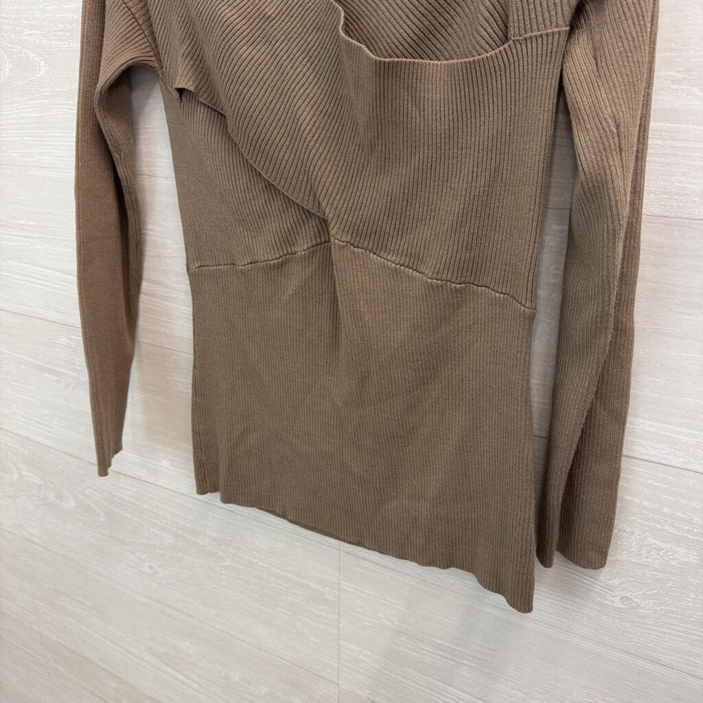 525 America Brown Ribbed Off Shoulder Long Sleeve Top Medium