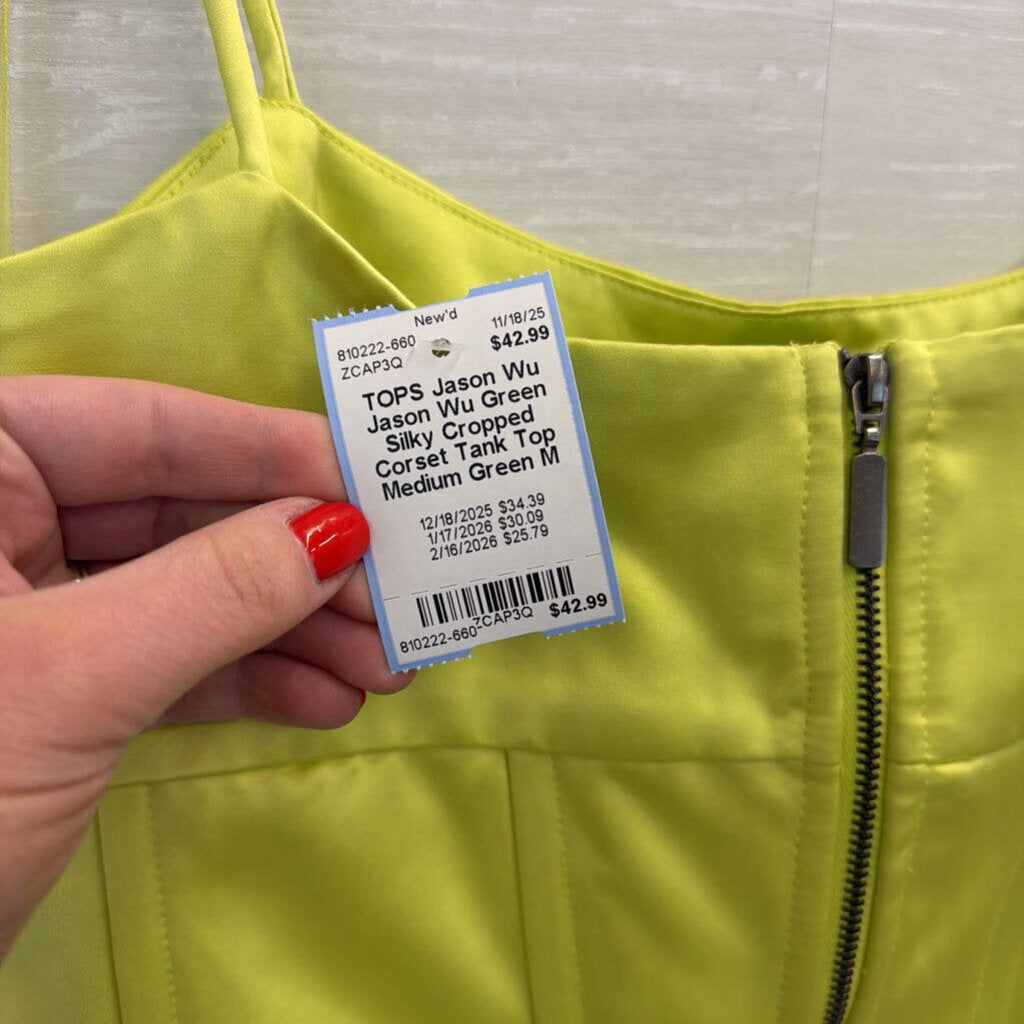 Jason Wu Green Silky Cropped Corset Tank Top Medium