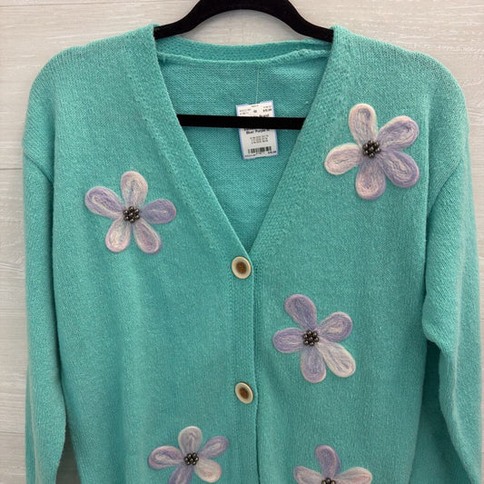 Blue/ Purple Flower Detail Cardigan Sweater Medium