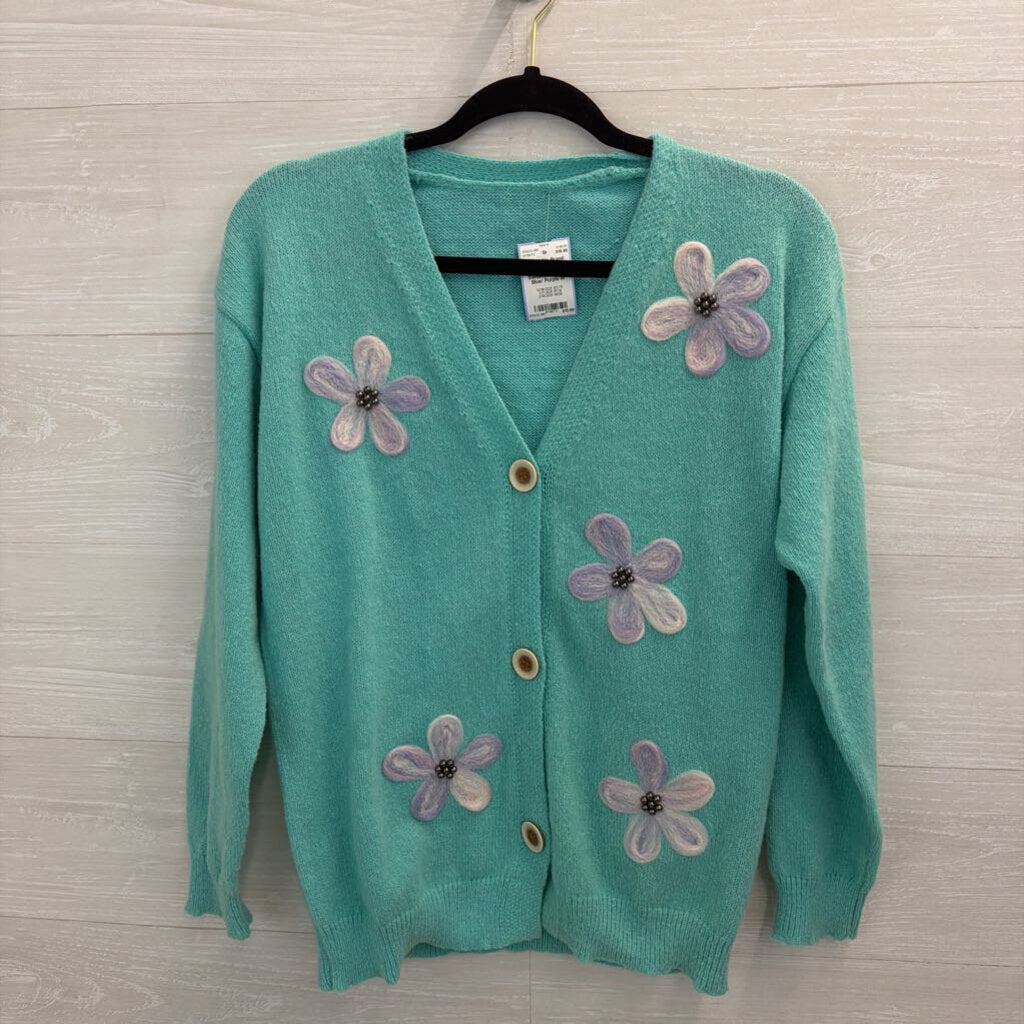 Blue/ Purple Flower Detail Cardigan Sweater Medium
