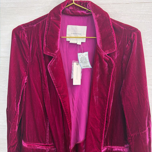 Anthropologie Magenta Velvet Blazer Jacket Medium