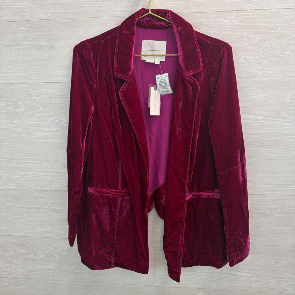 Anthropologie Magenta Velvet Blazer Jacket Medium