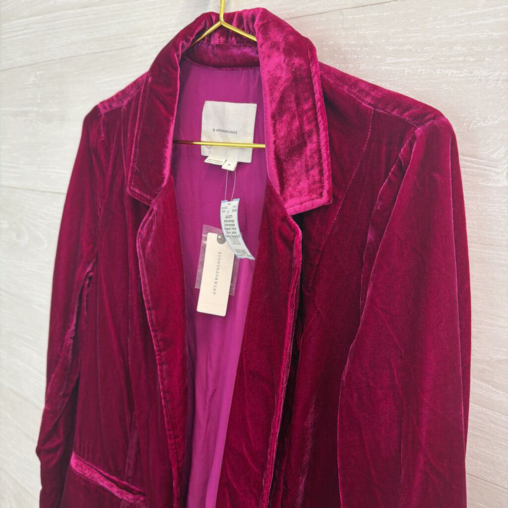 Anthropologie Magenta Velvet Blazer Jacket Medium