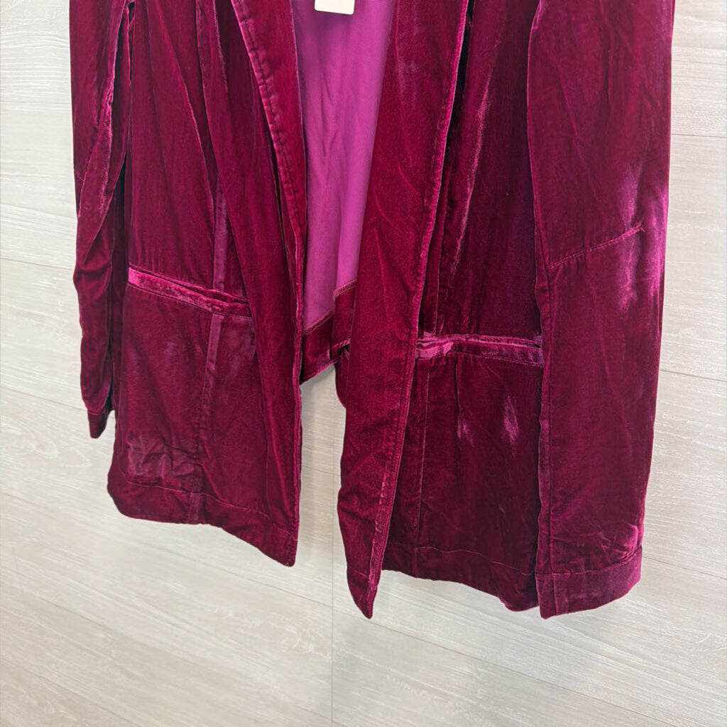 Anthropologie Magenta Velvet Blazer Jacket Medium