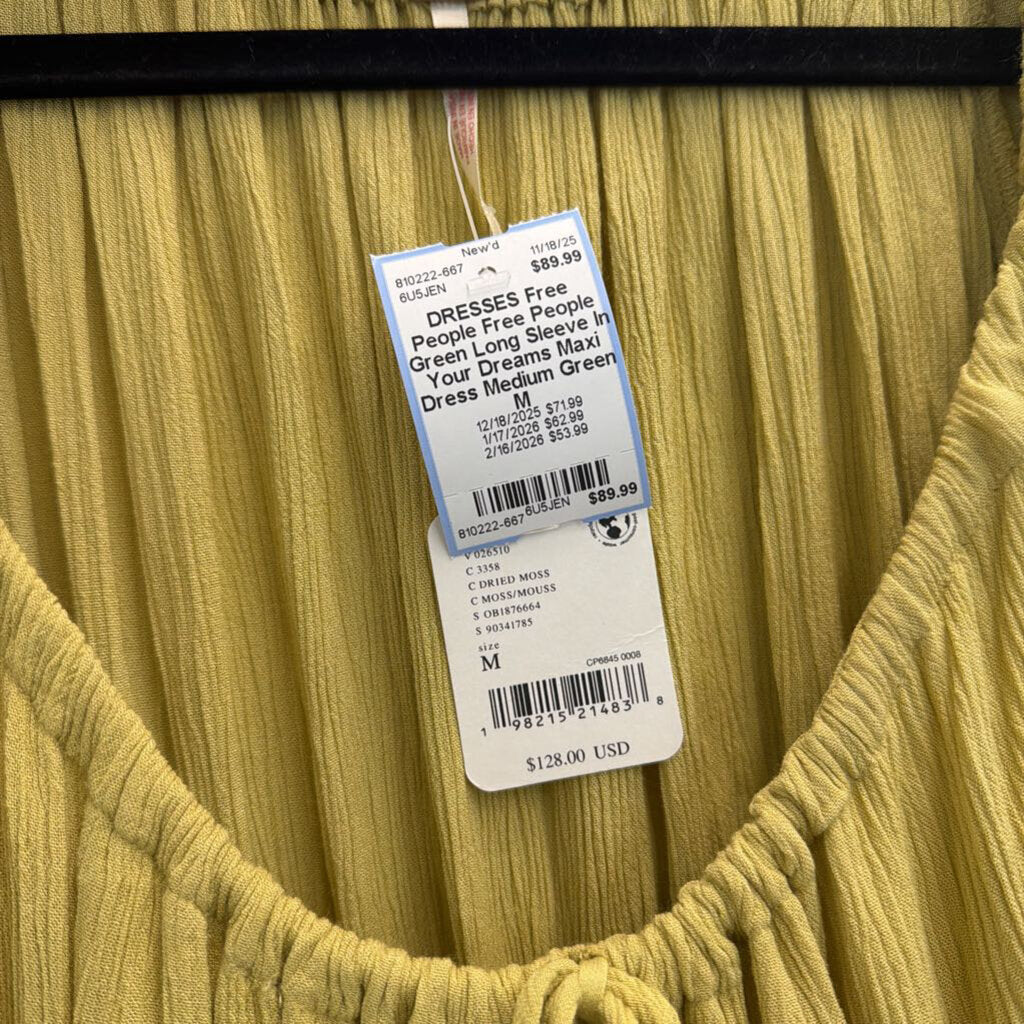 Free People Green Long Sleeve In Your Dreams Maxi Dress Medium