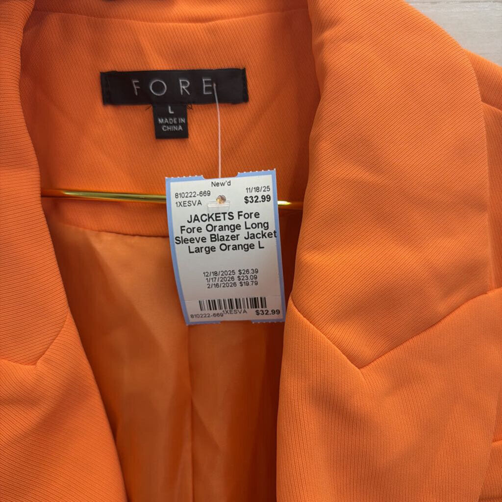 Fore Orange Long Sleeve Blazer Jacket Large