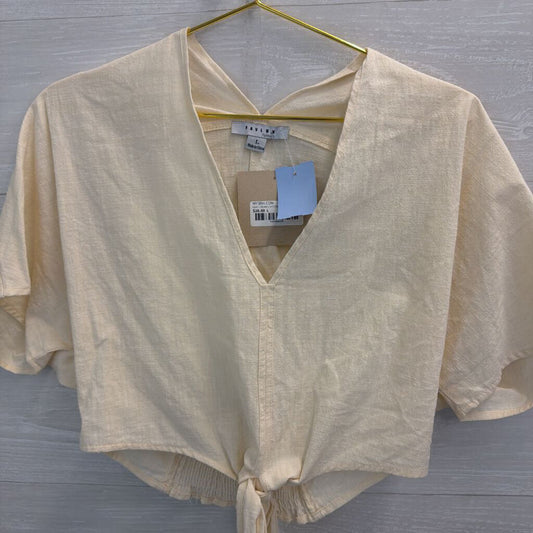 Fav Lux Cream Short Sleeve Cropped Tie Front Top Large
