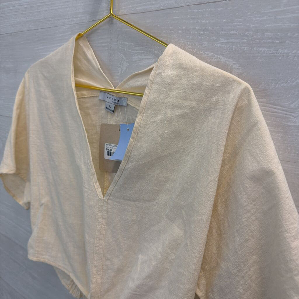 Fav Lux Cream Short Sleeve Cropped Tie Front Top Large