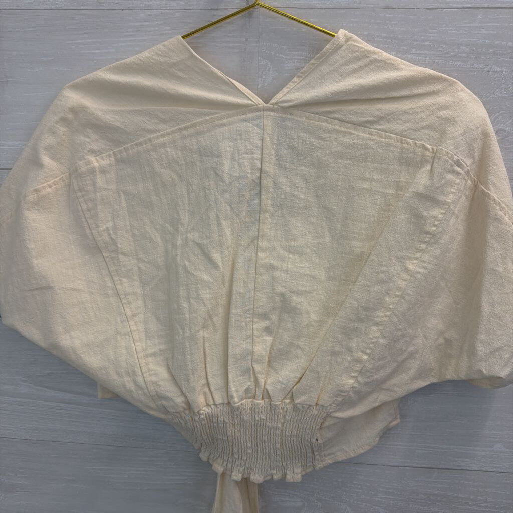 Fav Lux Cream Short Sleeve Cropped Tie Front Top Large