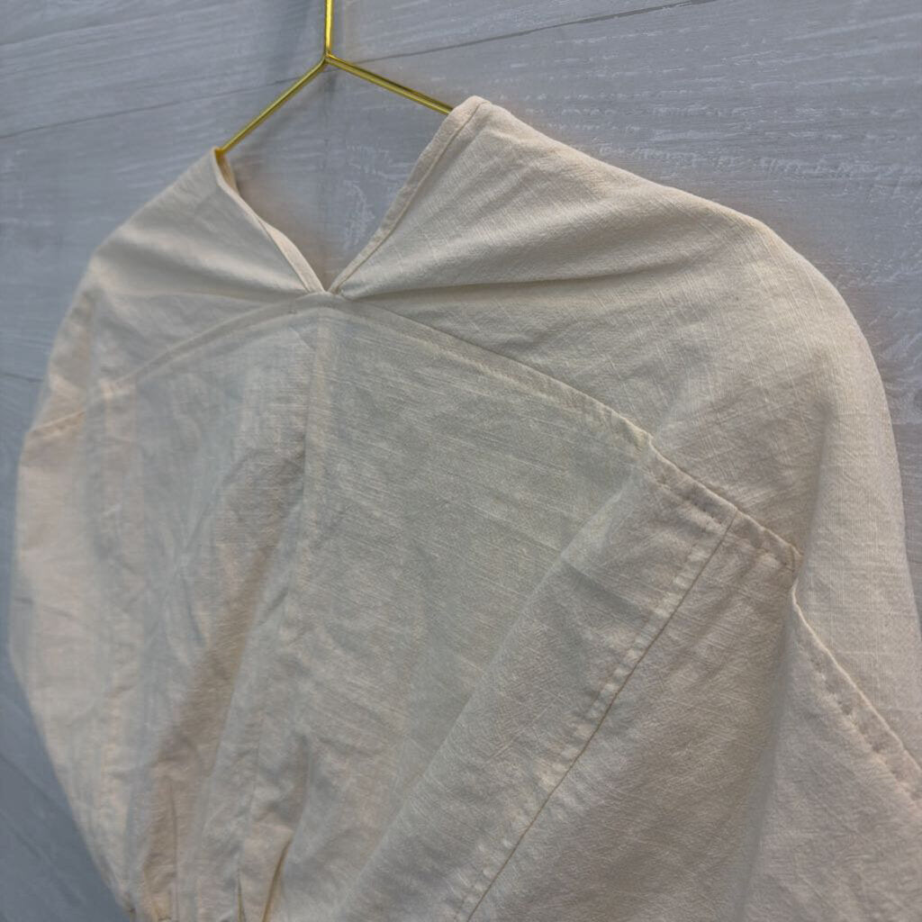 Fav Lux Cream Short Sleeve Cropped Tie Front Top Large