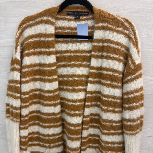 HYFVE Brown/ White Striped Knit Open Front Cardigan Sweater Medium