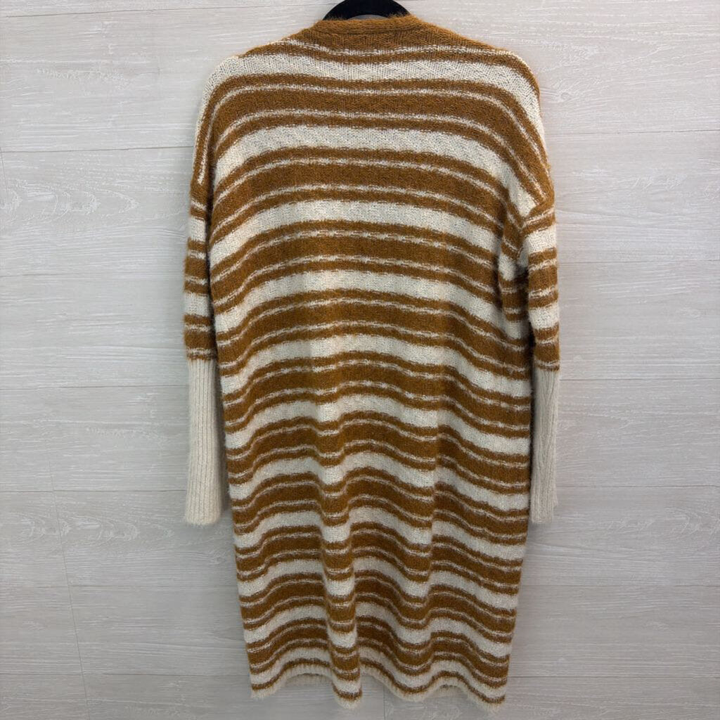 HYFVE Brown/ White Striped Knit Open Front Cardigan Sweater Medium