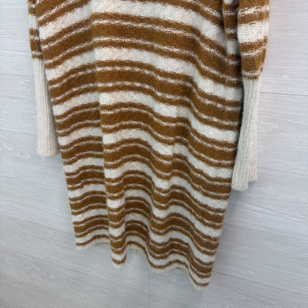 HYFVE Brown/ White Striped Knit Open Front Cardigan Sweater Medium