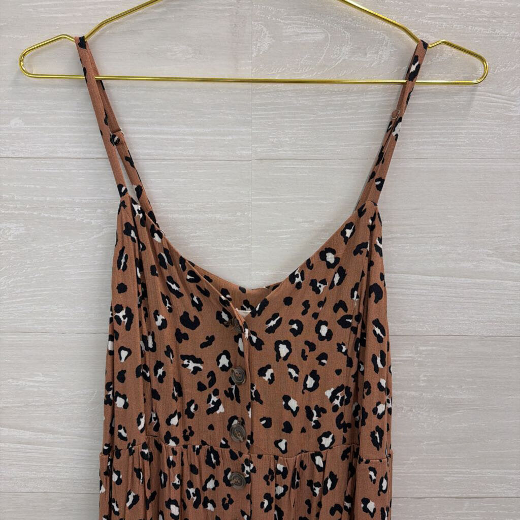 Mustard Seed Brown/ Black Leopard Print Button Front Jumpsuit Large