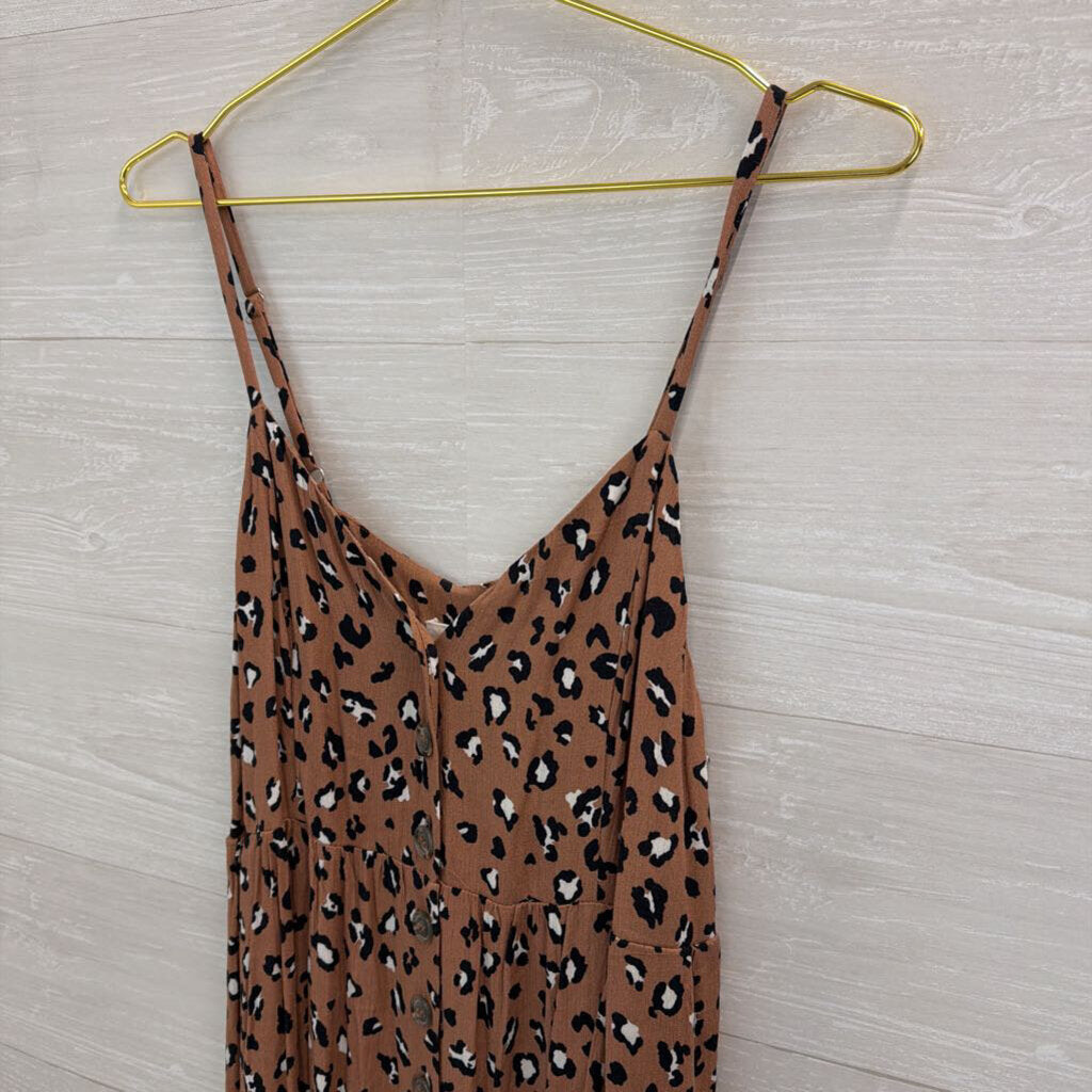 Mustard Seed Brown/ Black Leopard Print Button Front Jumpsuit Large