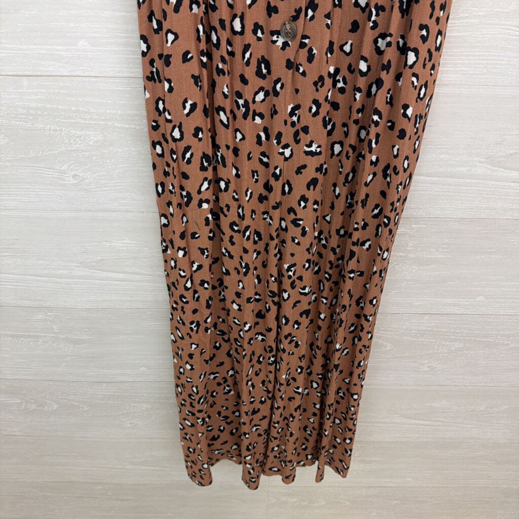Mustard Seed Brown/ Black Leopard Print Button Front Jumpsuit Large