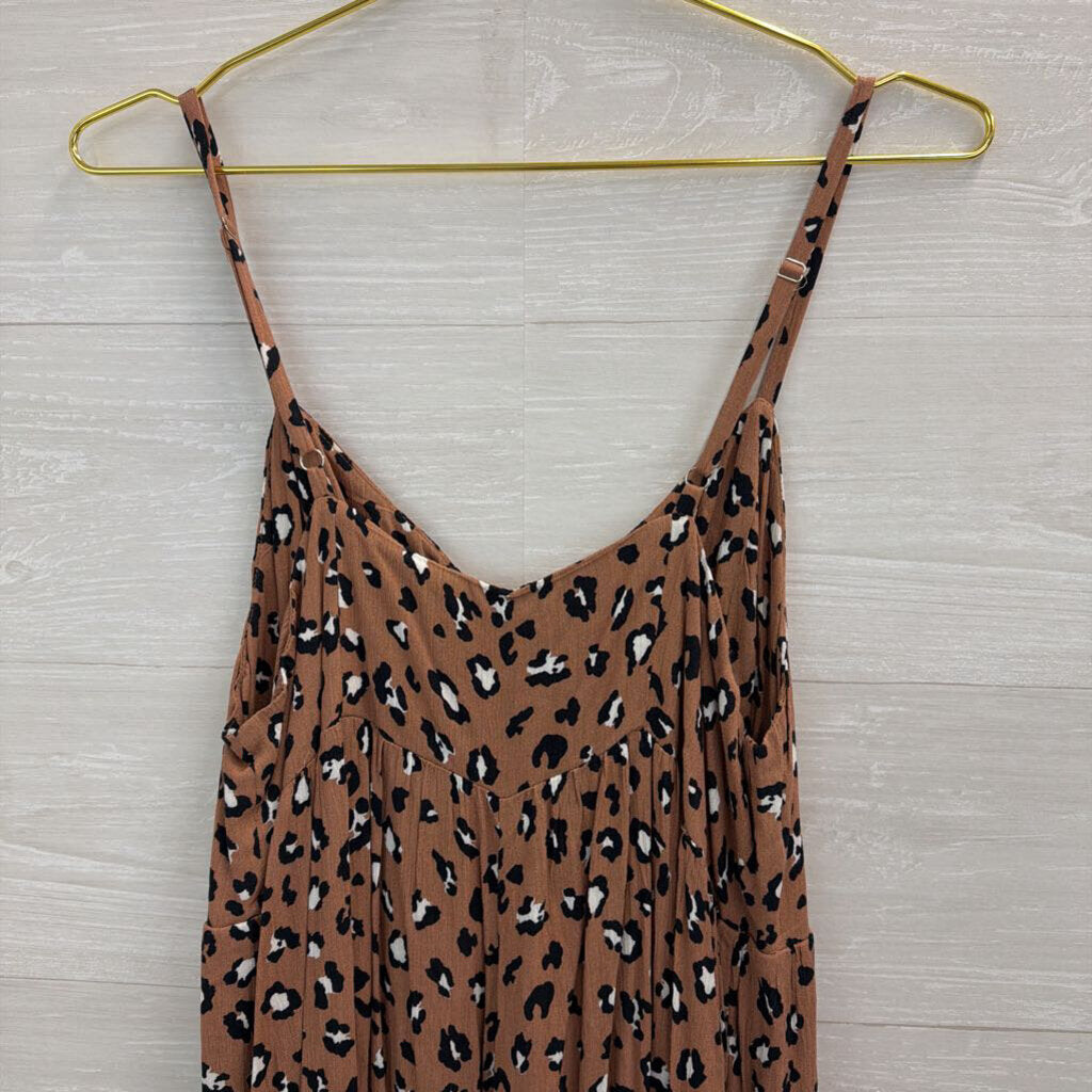 Mustard Seed Brown/ Black Leopard Print Button Front Jumpsuit Large