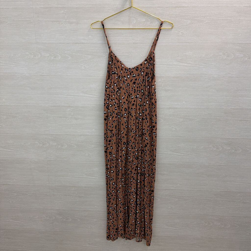 Mustard Seed Brown/ Black Leopard Print Button Front Jumpsuit Large