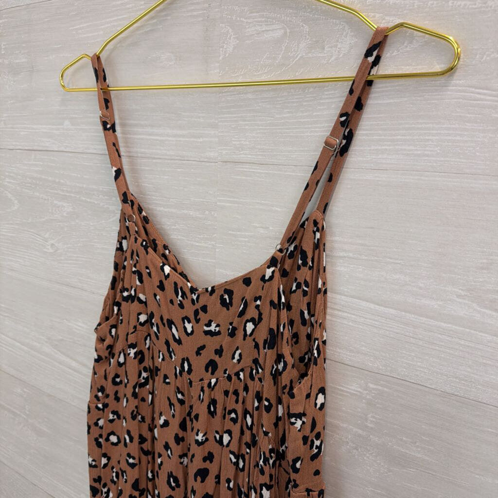 Mustard Seed Brown/ Black Leopard Print Button Front Jumpsuit Large