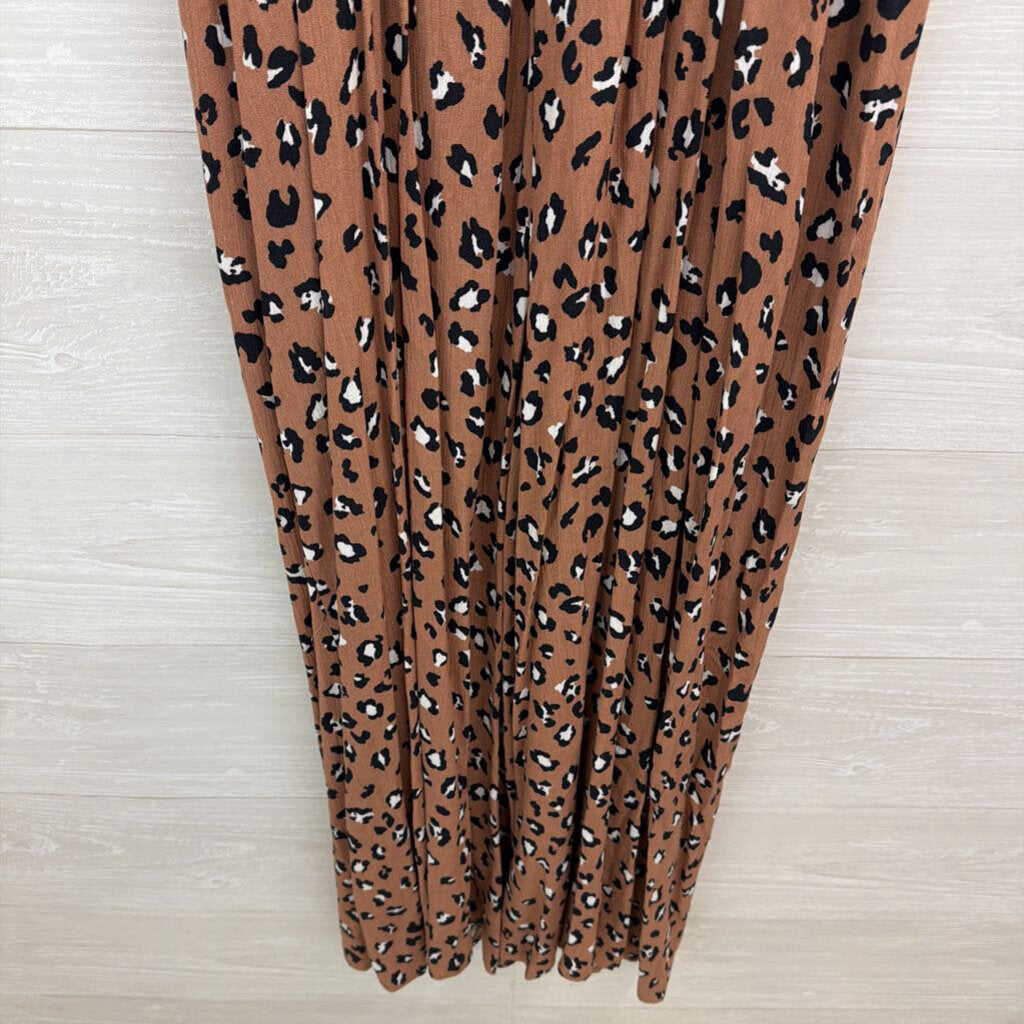 Mustard Seed Brown/ Black Leopard Print Button Front Jumpsuit Large