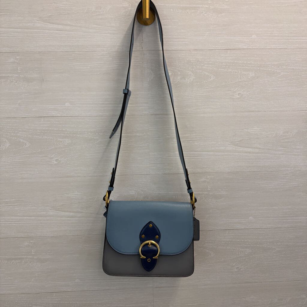 Coach Blue Color Block Leather Beat Shoulder Purse