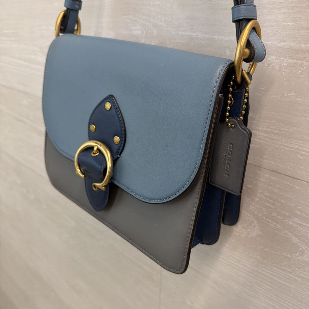 Coach Blue Color Block Leather Beat Shoulder Purse