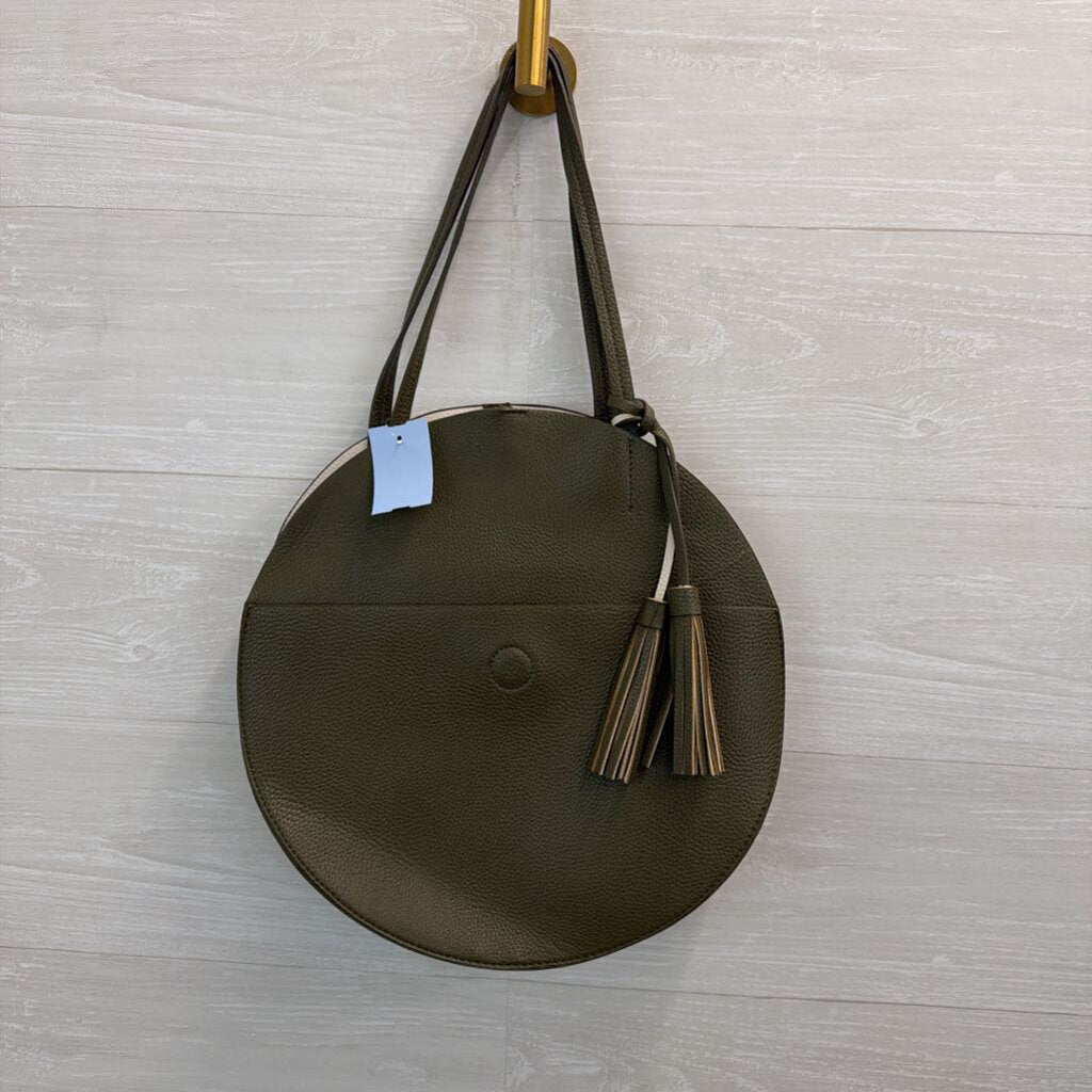 Remi and Reid Green Leather Round Shoulder Purse