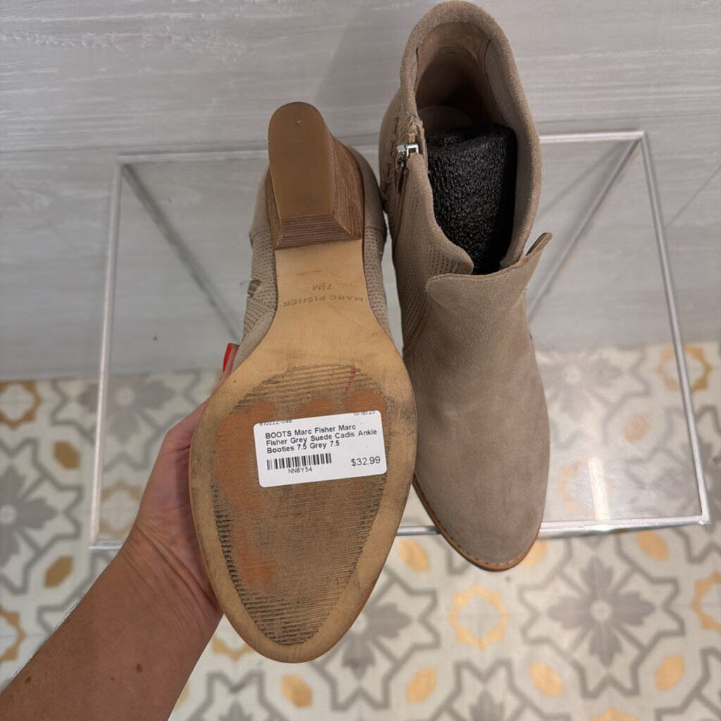 Marc Fisher Grey Suede Cadis Ankle Booties 7.5