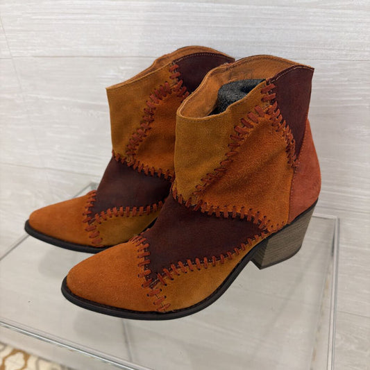 Musse and Cloud Brown Leather Patched Ankle Booties 8