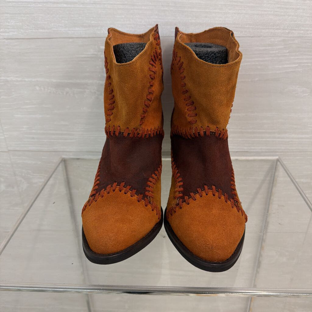 Musse and Cloud Brown Leather Patched Ankle Booties 8