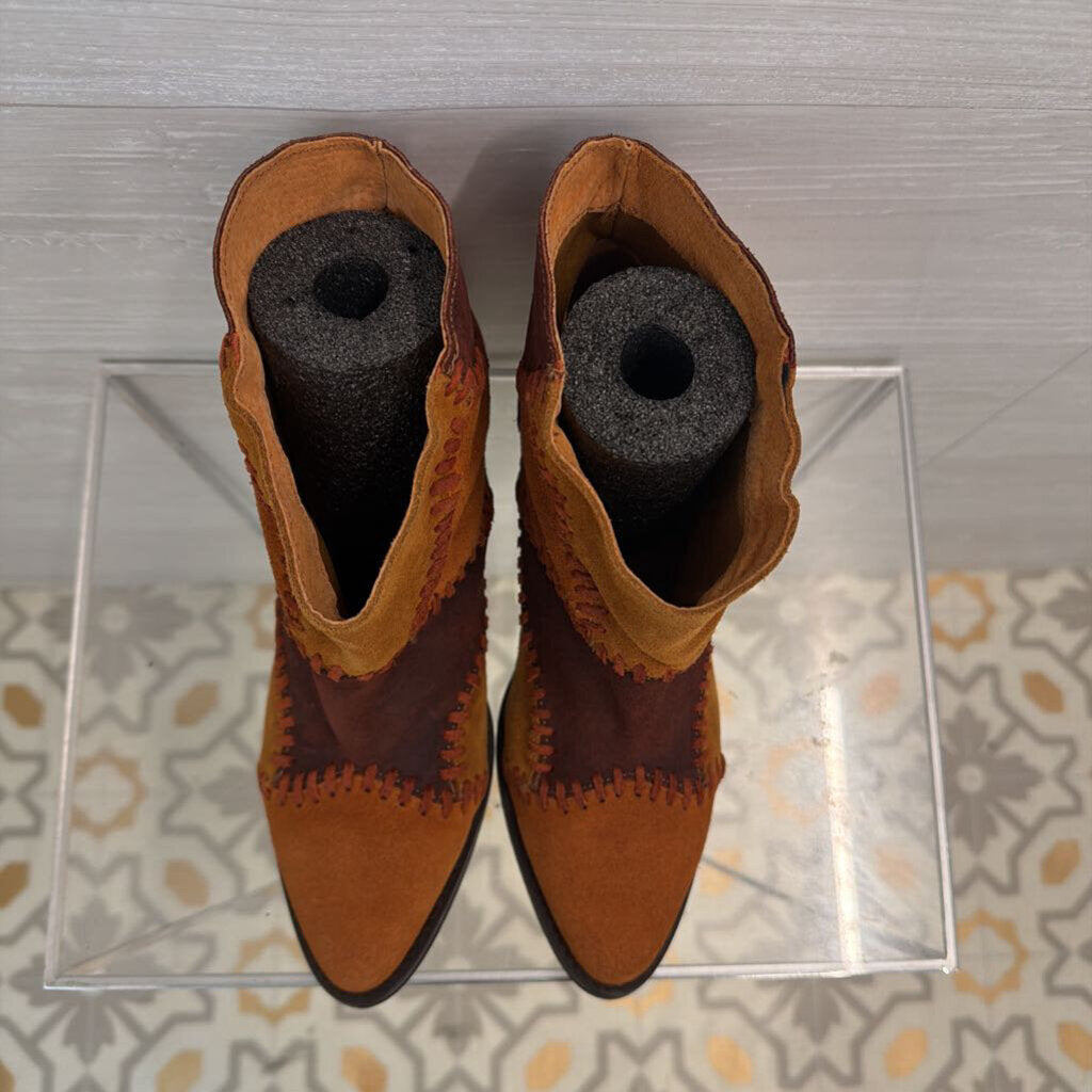 Musse and Cloud Brown Leather Patched Ankle Booties 8