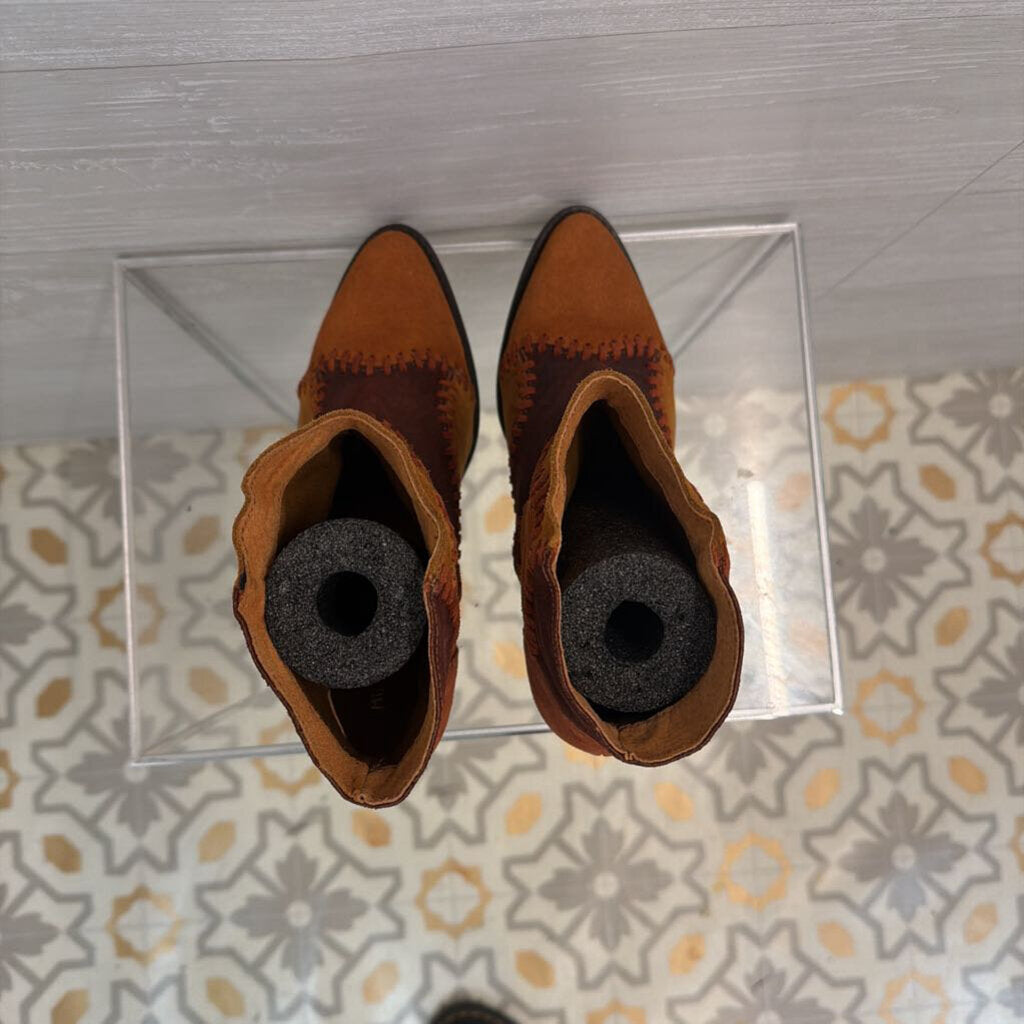 Musse and Cloud Brown Leather Patched Ankle Booties 8