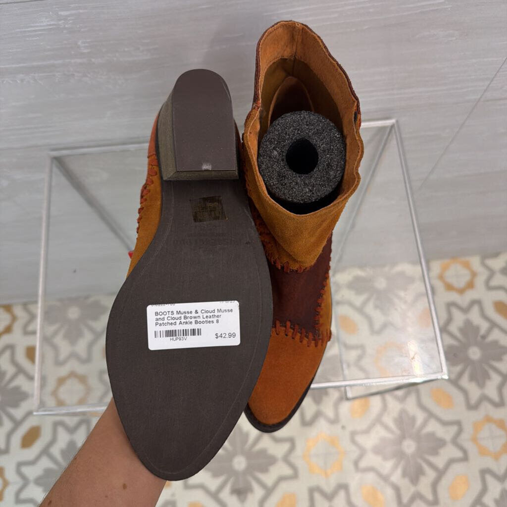Musse and Cloud Brown Leather Patched Ankle Booties 8
