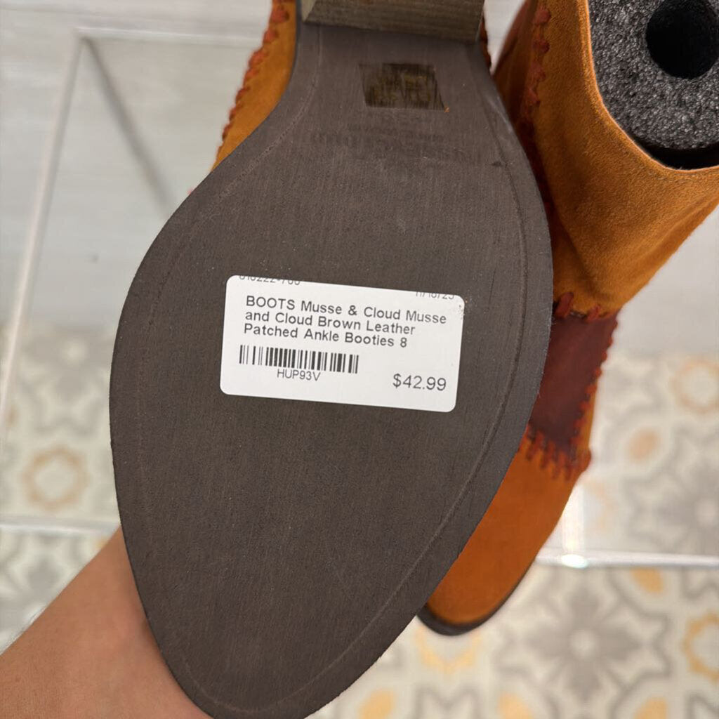 Musse and Cloud Brown Leather Patched Ankle Booties 8