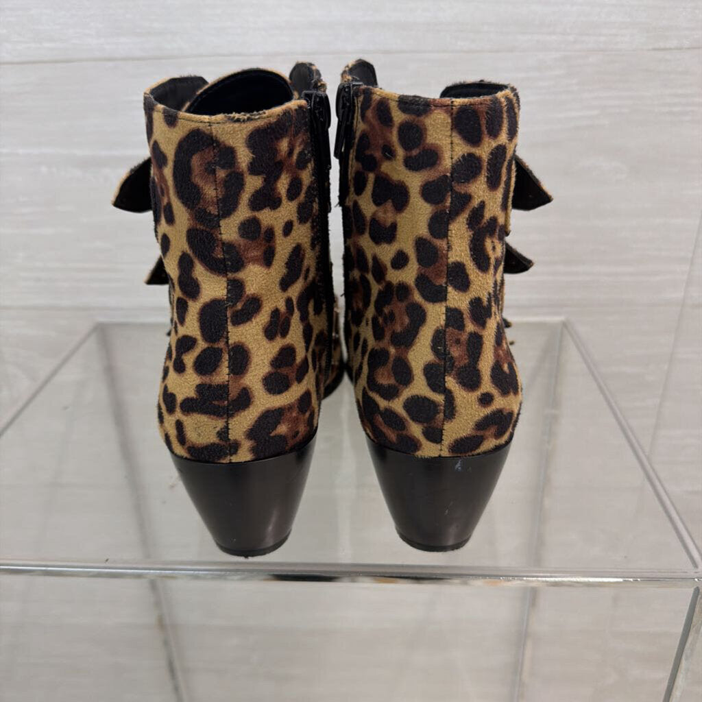 Truffle Collection Brown/ Black Leopard Print Side Buckles Ankle Booties 39