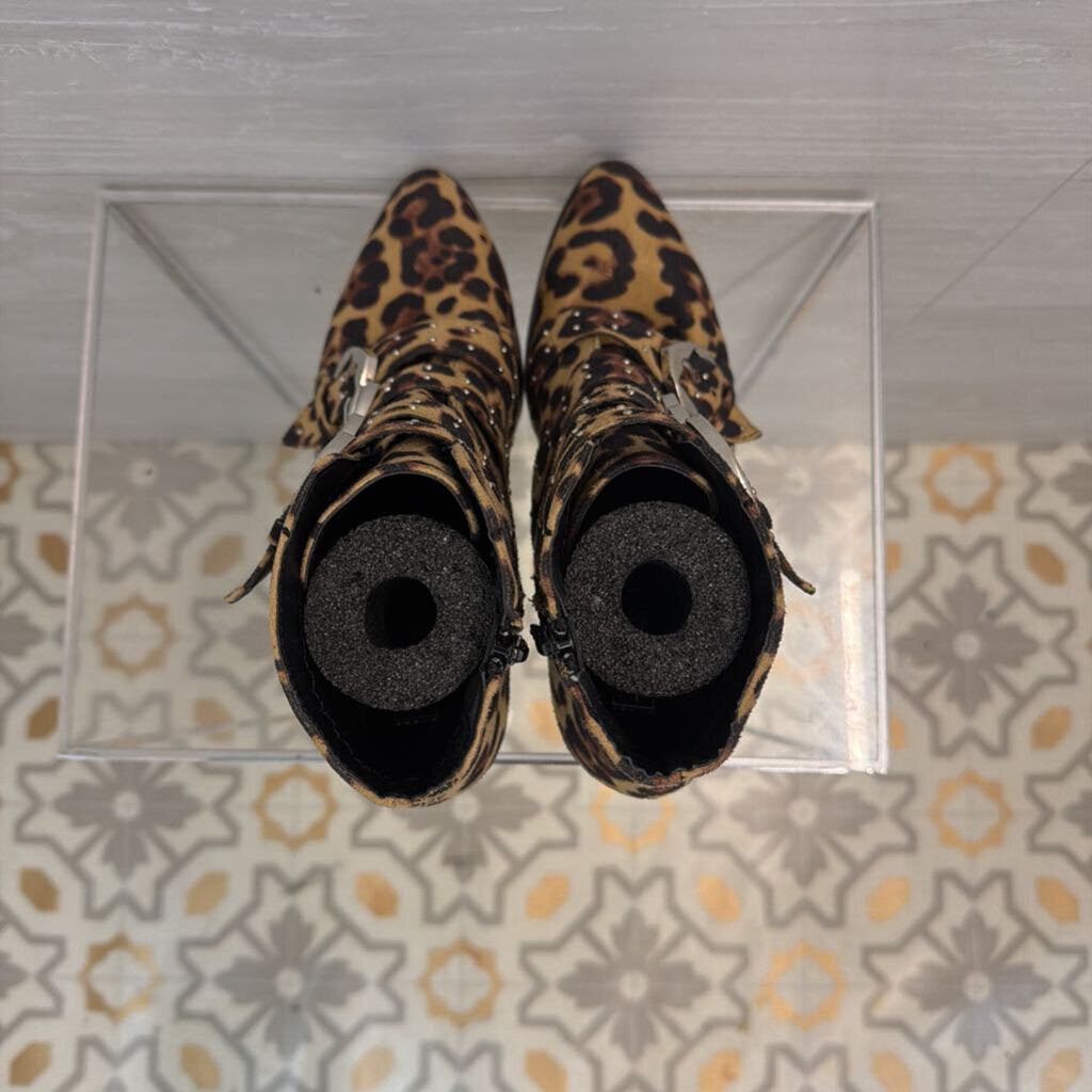 Truffle Collection Brown/ Black Leopard Print Side Buckles Ankle Booties 39