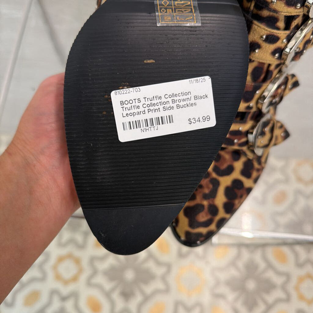 Truffle Collection Brown/ Black Leopard Print Side Buckles Ankle Booties 39