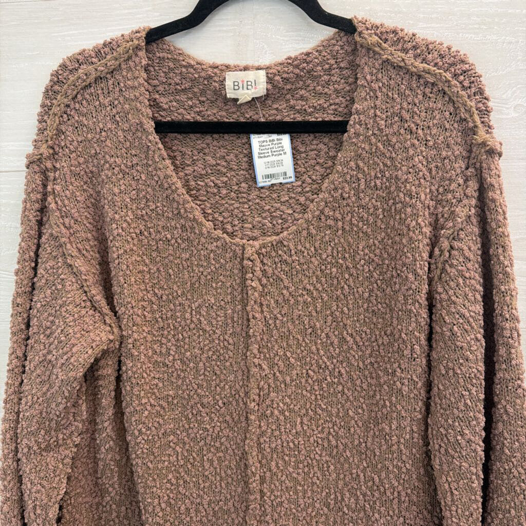 Bibi Mauve Purple Textured Long Sleeve Sweater Medium