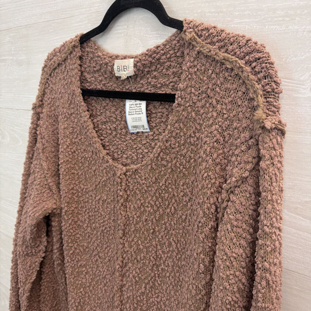 Bibi Mauve Purple Textured Long Sleeve Sweater Medium