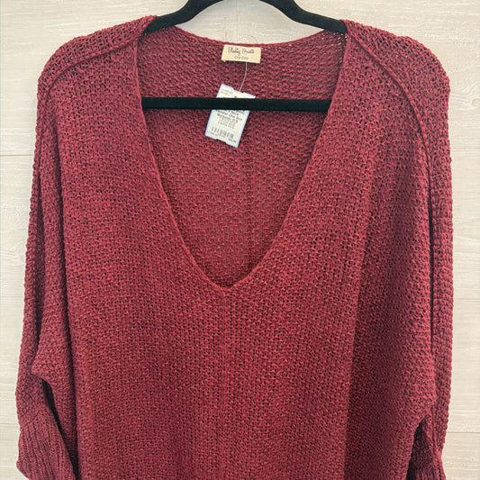 Blushing Brunette Burgundy Knit V Neck Sweater One Size