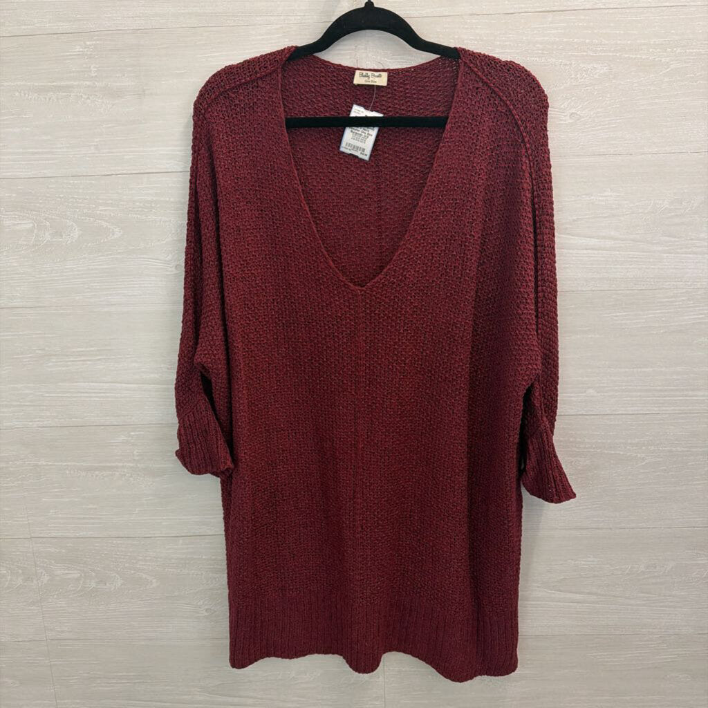 Blushing Brunette Burgundy Knit V Neck Sweater One Size