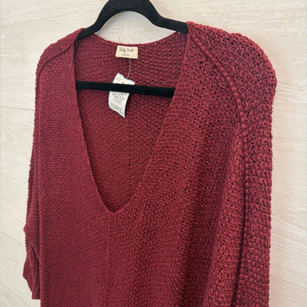 Blushing Brunette Burgundy Knit V Neck Sweater One Size