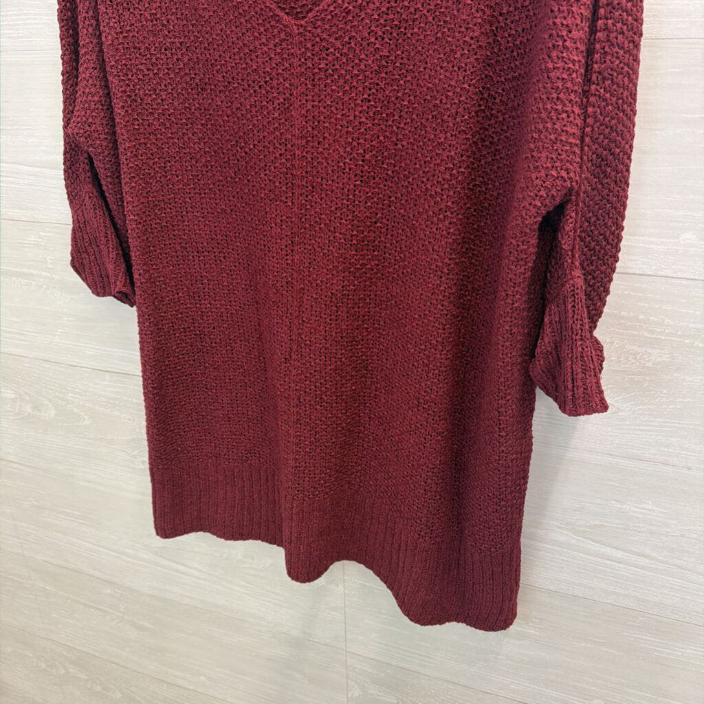 Blushing Brunette Burgundy Knit V Neck Sweater One Size