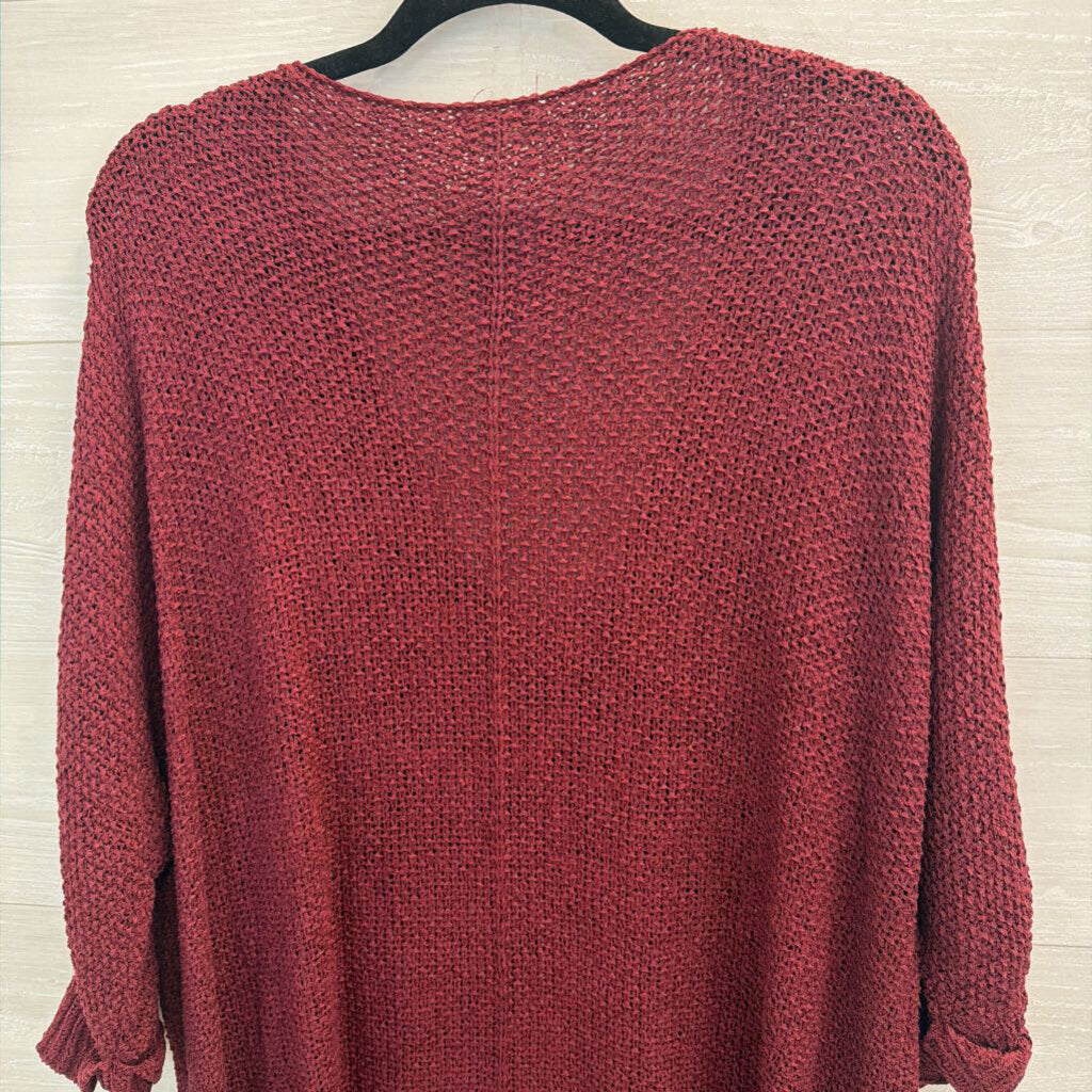 Blushing Brunette Burgundy Knit V Neck Sweater One Size